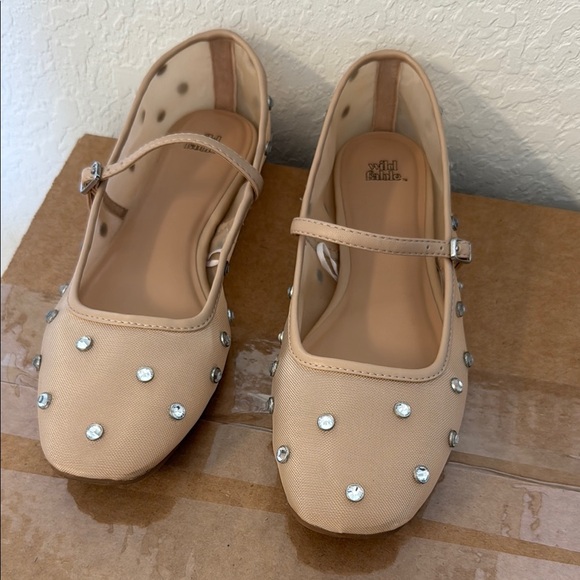 wild fable Shoes - Wild Fable Beige Mary Jane Flats with Rhinestones